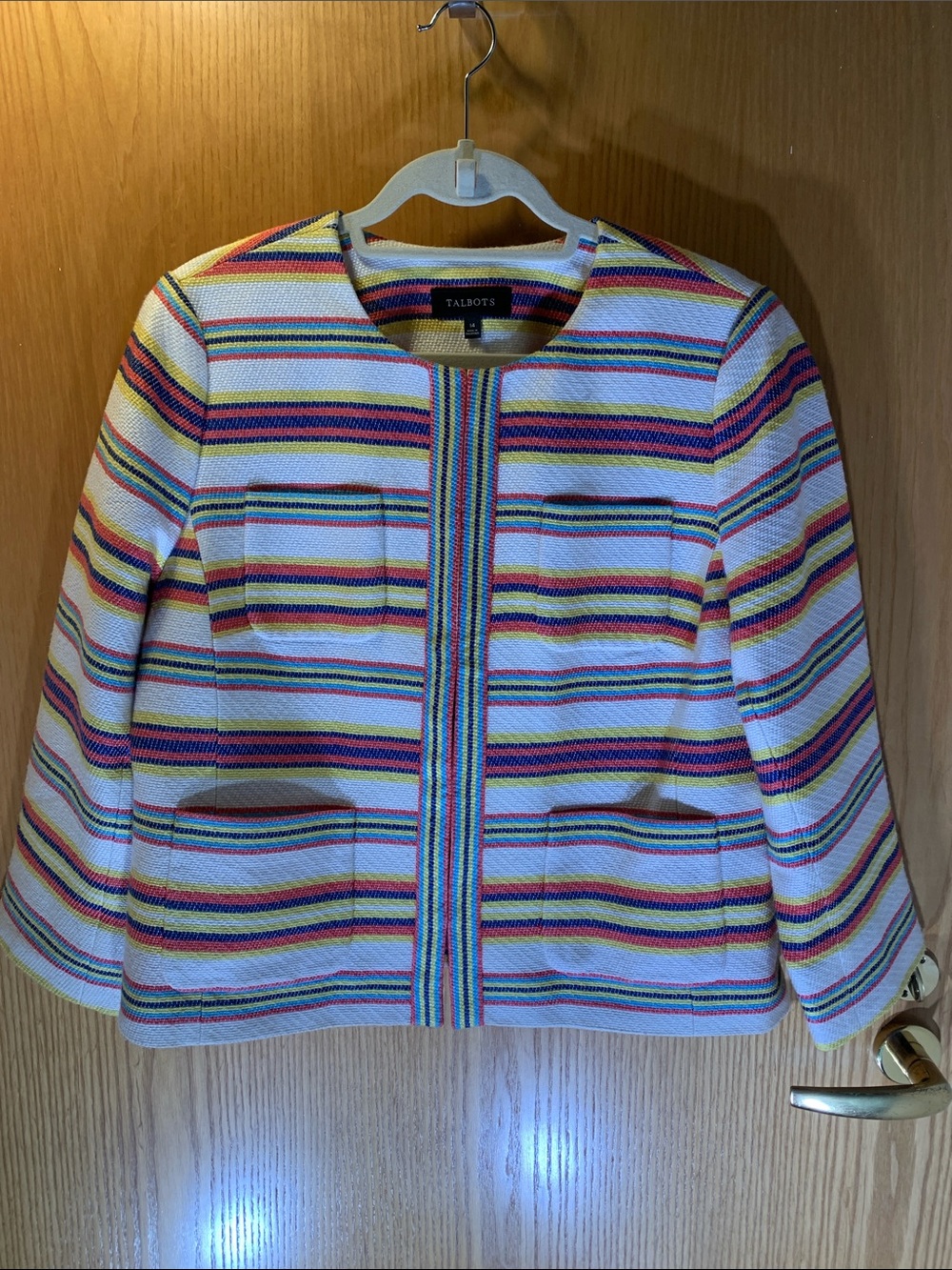 Talbots Multi-Color Cotton-Blend Striped Collarless Blazer - Size 14